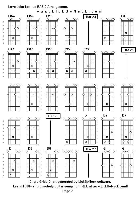 Chord Grids Chart of chord melody fingerstyle guitar song-Love-John Lennon-BASIC Arrangement,generated by LickByNeck software.